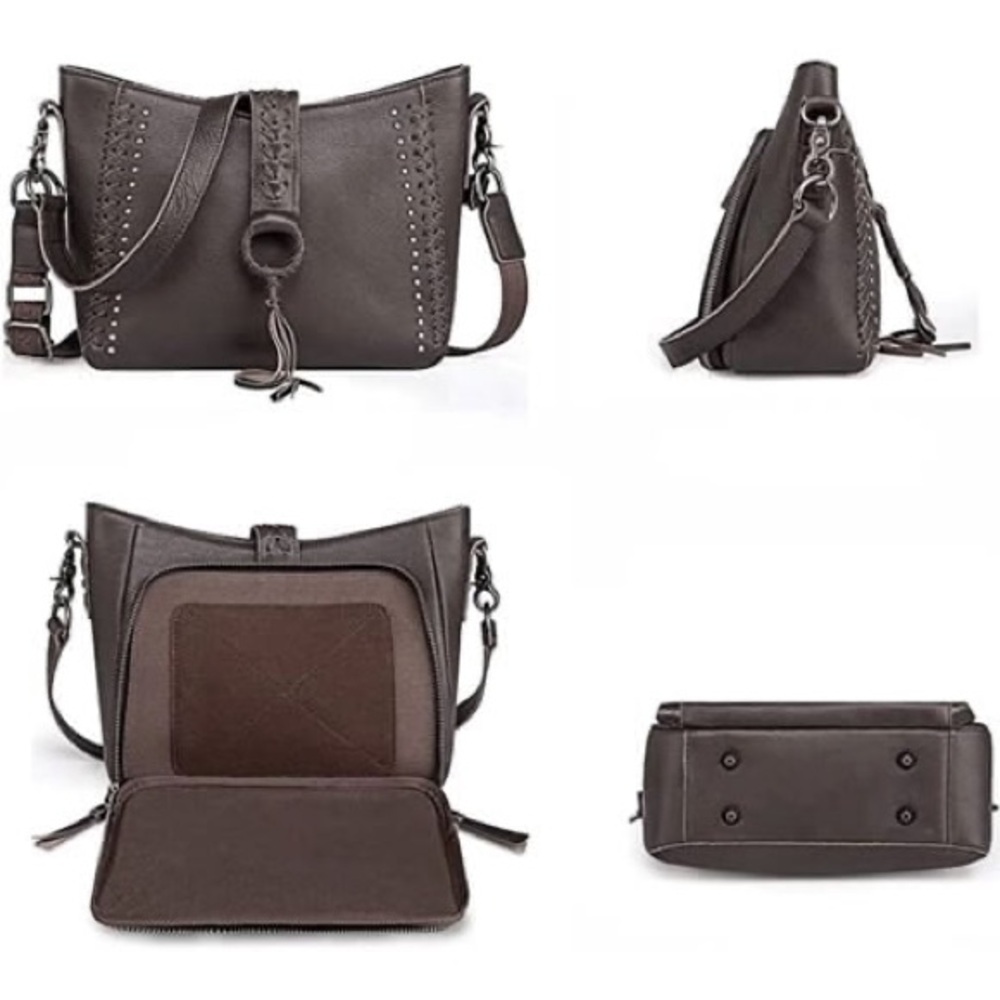 Montana West Chocolate Brown Genuine Leather Concealed Carry Hobo Crossbody Bag - Picture 2 of 9